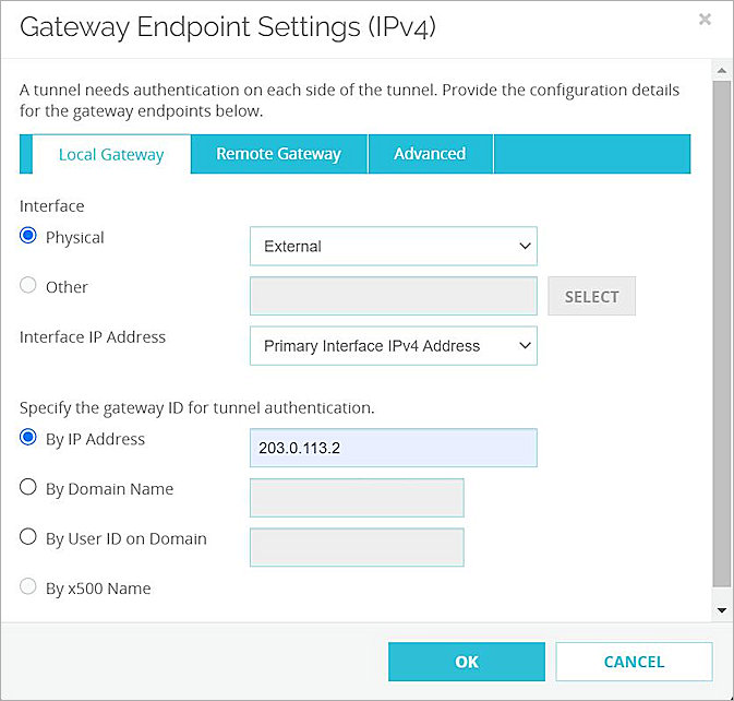 Screenshot of the Firebox local gateway settings